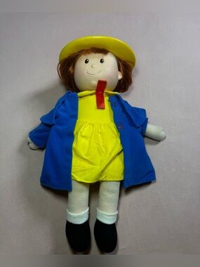 Vintage Kids Gifts Madeline 14" Doll Yellow Dress Blue Raincoat Jacket Kid's Toy